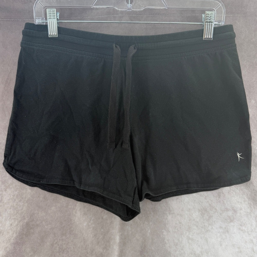 Danskin Now Womens Black Jersey Knit Athletic Shorts Drawstring Waist Size L